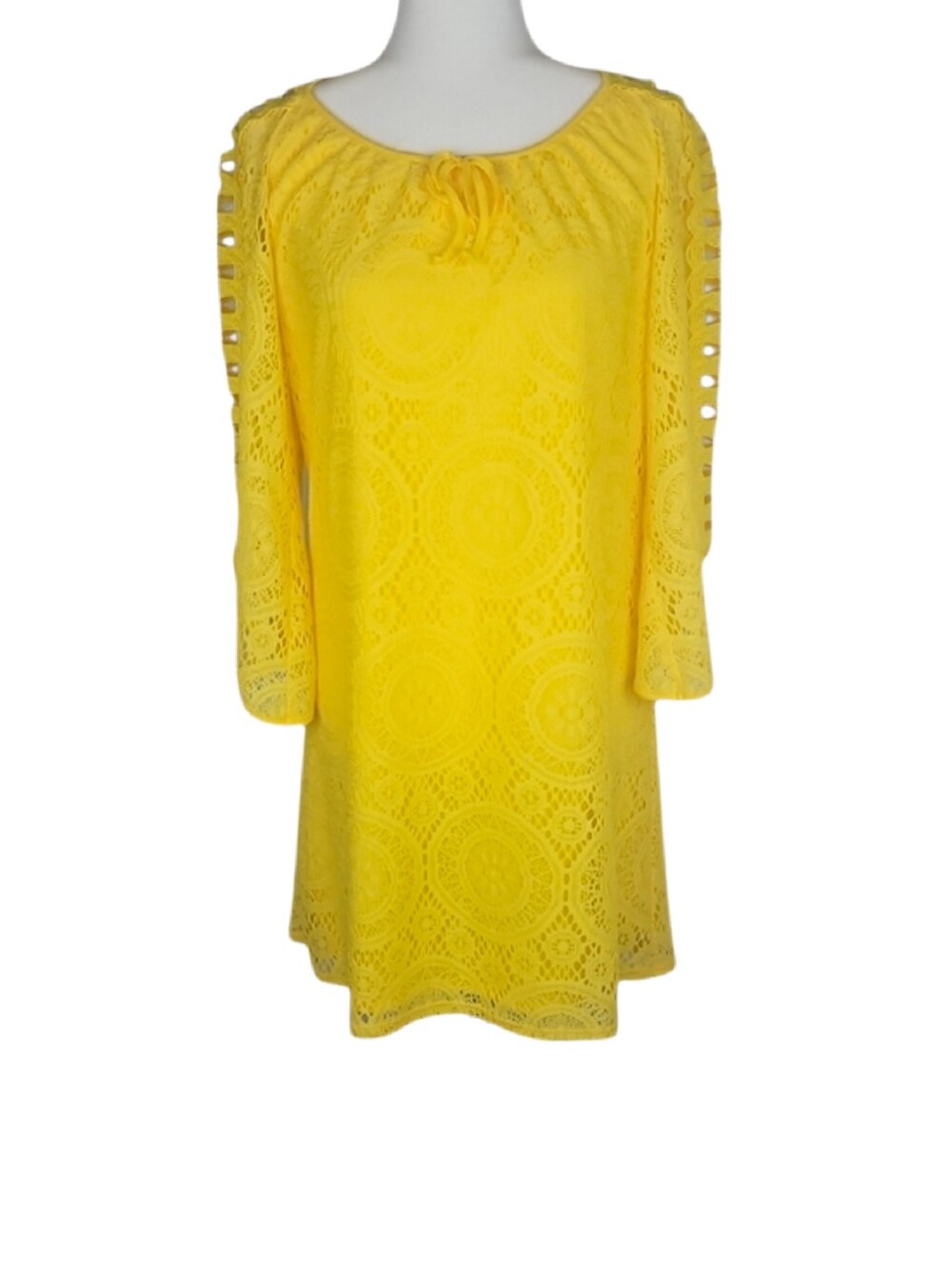 Yellow Lace Cutout Sleeve Shift Dress Dopamine Bright Colorful Dress, S